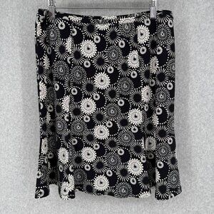 Express VTG Y2K Fit and Flare Skirt Size M Black White Dark Floral Retro Stretch